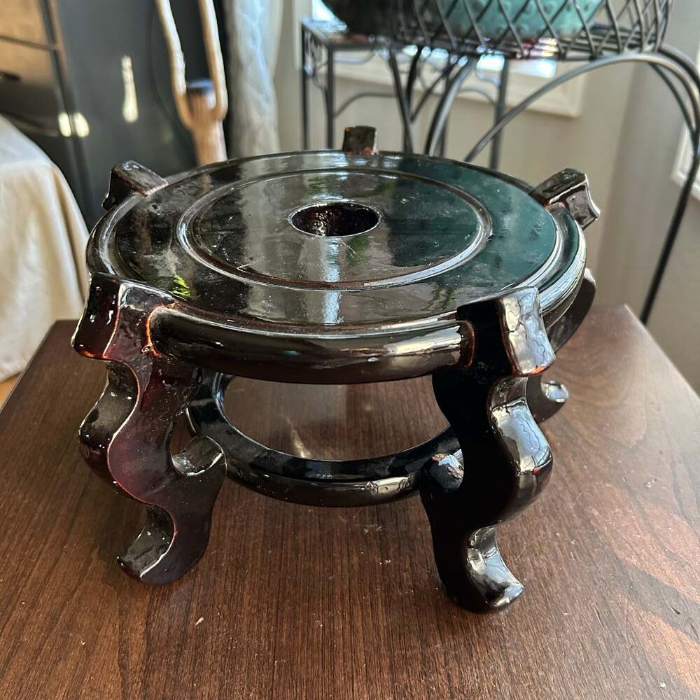 Chinese Wood Carved Display Plant Stand Footed Pedestal dark burgundy brown